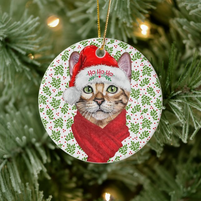 Ornamento De Cerâmica Abyssinian Cat Ho Ho Santa Hat Feliz Natal (Árvore)