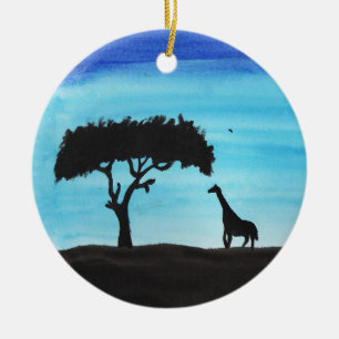 Ornamento De Cerâmica Acácia & girafa