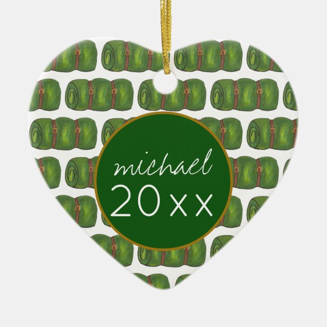 Ornamento De Cerâmica Acampamento de Sono de Verão, Saco Verde (Frente)