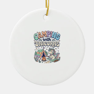 Ornamento De Cerâmica Acampamento de Unicórnio com Adesivo Kawaii de Uni