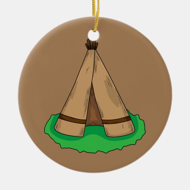 Ornamento De Cerâmica Acampamento Nativo Americano de Tents Tipi Teepee (Frente)