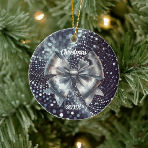 Ornamento De Cerâmica Acento de Ano Luminoso do Arco Metálico Silver