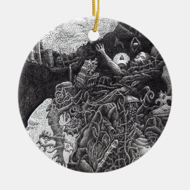 Ornamento De Cerâmica Acima e Abaixo por Brian Benson (Frente)