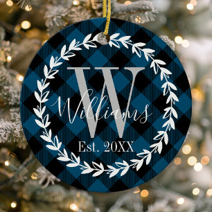 Ornamento De Cerâmica Acordeão Azul de Búfalo Coroa de Natal