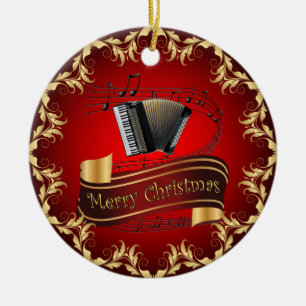 Ornamento De Cerâmica Acordeão ~ Rolo Musical ~ Feliz Natal ~ * ~