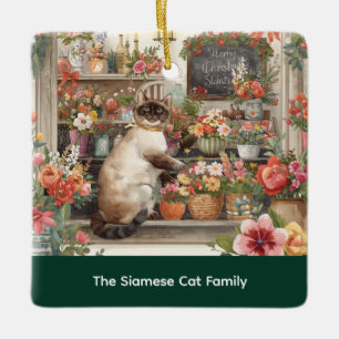 Ornamento De Cerâmica Acordo de flores de Natal de gato por papel floris