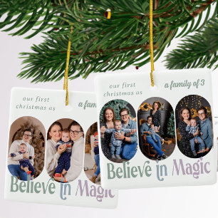 Ornamento De Cerâmica Acredite em Magia Primeiro Natal 6 Foto Qualquer C