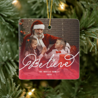 Ornamento De Cerâmica Acredite em Star Calliografia Foto de Natal Religi