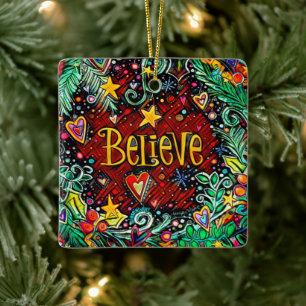 Ornamento De Cerâmica "Acredite" Inspirivity Foliday Cerâmica Ornament