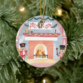 Ornamento De Cerâmica Acrililados de Natal junto à Lareira | Aquarela Al