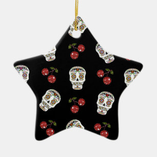 Ornamento De Cerâmica Açúcar Rockabilly RAB Caveiras de Açúcar Cerejas e