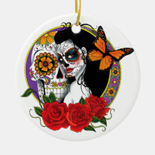 Ornamento De Cerâmica Açúcares Cranianos Elegantes Rosas Vermelhas Monar