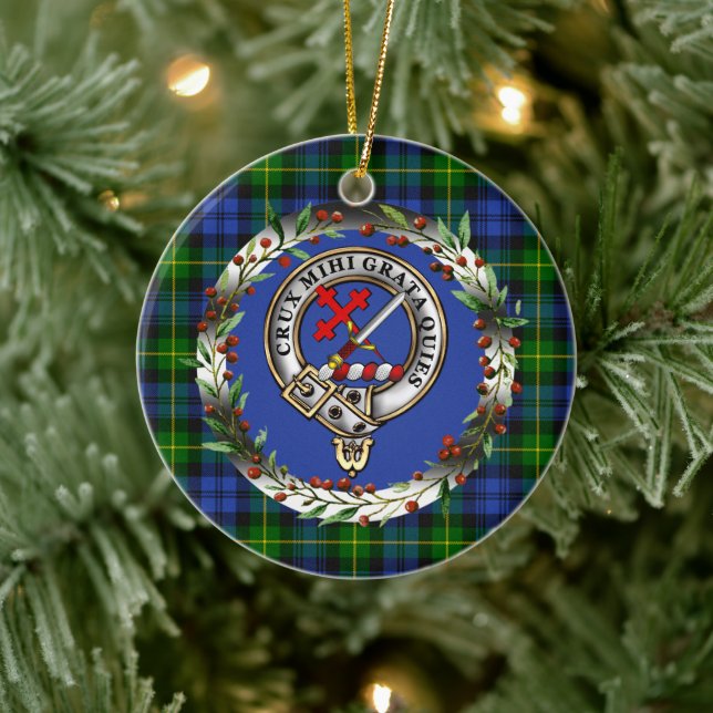 Ornamento De Cerâmica Adam Clan Badge & Tartan Personalized Xmas (Árvore)