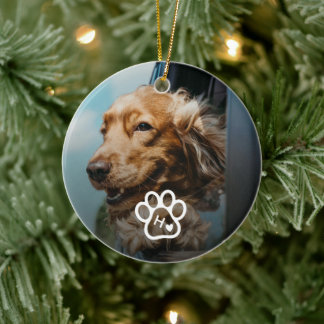 Ornamento De Cerâmica Add Your Own Photo Dog Pets Monogram