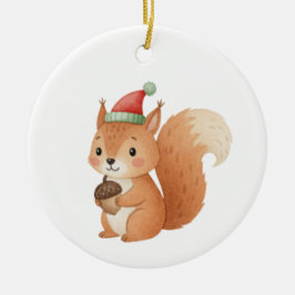 Ornamento De Cerâmica Adesivo de Esquilo de Natal Fofo com Bolota