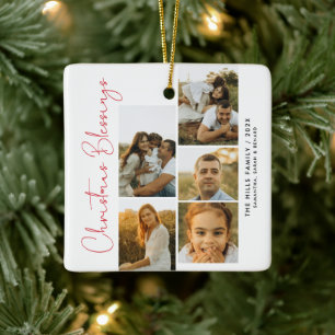Ornamento De Cerâmica Adesivos de Natal Família com 5 Fotos em Letra de
