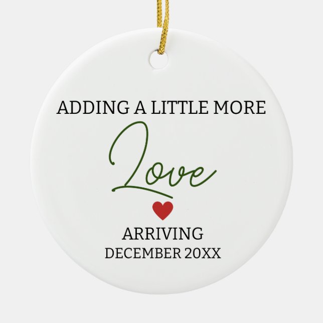 Ornamento De Cerâmica Adicionando um pouco mais de amor gravidez neutra  (Frente)