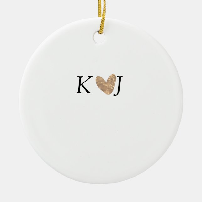 Ornamento De Cerâmica Adicionar a letra do nome do casal dourado do casa (Frente)