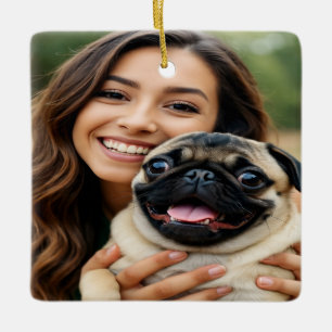 Ornamento De Cerâmica Adicionar Foto de Pug Personalizar Customizar
