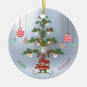 Ornamento De Cerâmica Adicionar Nome e Data Fleece Navidad Sheep Natal T