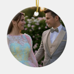 Ornamento De Cerâmica Adicionar Personalização de Foto de Casamento