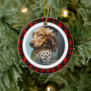 Ornamento De Cerâmica Adicione a Foto Monograma Nome Tartan de seus Anim