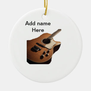 Ornamento De Cerâmica Adicione o nome do texto guitarra acústica castanh