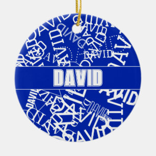 Ornamento De Cerâmica Adicione qualquer nome, colagem de nome em azul e