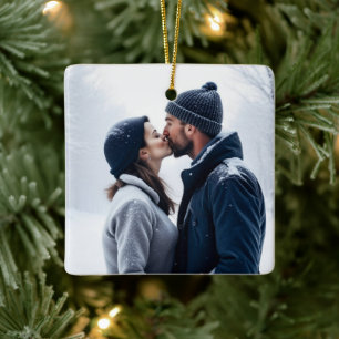 Ornamento De Cerâmica Adicione sua foto do Casal a este Natal