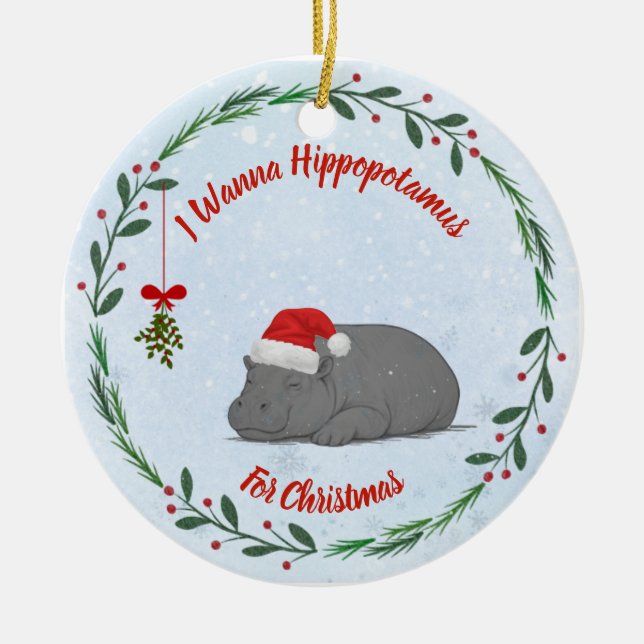Ornamento De Cerâmica Adjustable "Wanna Hippopotamus For Christmas"  (Frente)