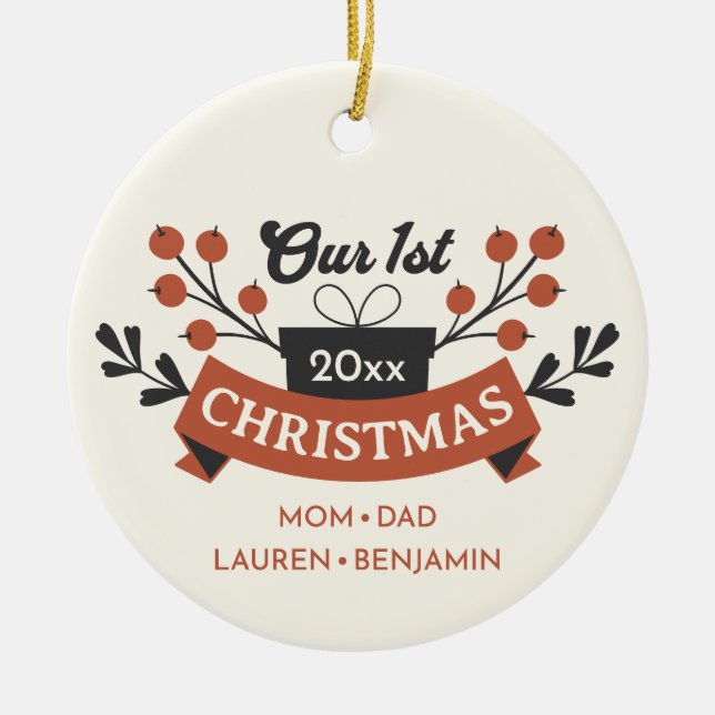 Ornamento De Cerâmica Adoção "Nosso Primeiro Natal" Foto De Volta (Frente)