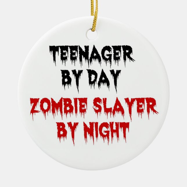 Ornamento De Cerâmica Adolescente do Dia Zombie Slayer by Night (Frente)