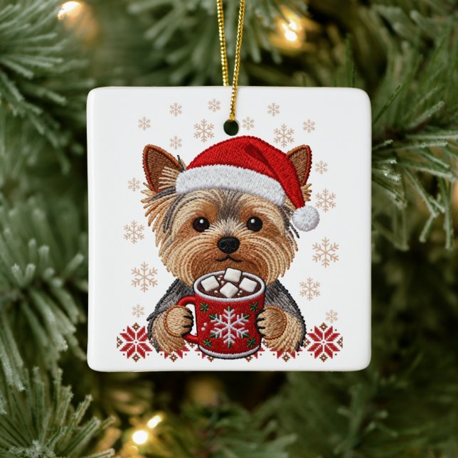 Ornamento De Cerâmica Adorable Christmas Yorkshire Terrier (Árvore)