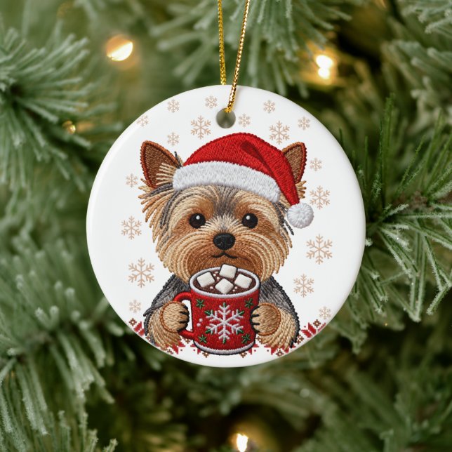 Ornamento De Cerâmica Adorable Christmas Yorkshire Terrier (Árvore)