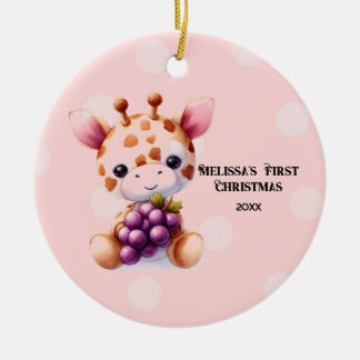 Ornamento De Cerâmica Adorable Giraffe Baby First Christmas