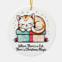 Ornamento De Cerâmica Adorable Sleeping Kitten Christmas Holiday Keepsak