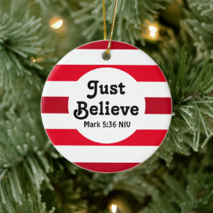 Ornamento De Cerâmica Adorable Vermelho e Branco Acredite Feliz Natal