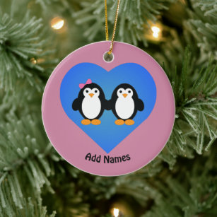 Ornamento De Cerâmica Adorável Amor com Pinguim