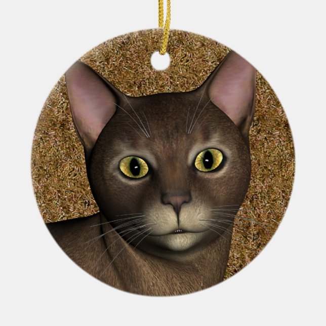 Ornamento De Cerâmica Adorável Brown Cat (Frente)