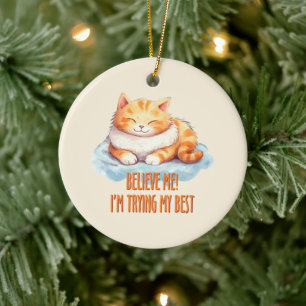 Ornamento De Cerâmica Adorável Laranja Tabby Cat. Estou tentando o meu m