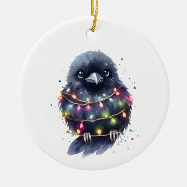 Ornamento De Cerâmica Adorável Natal Raven (Frente)