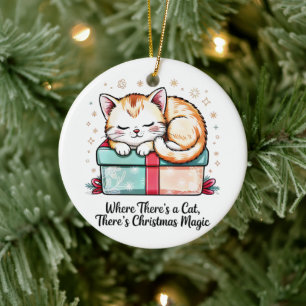 Ornamento De Cerâmica Adorável Presente de Natal de Gatinho Adormecido