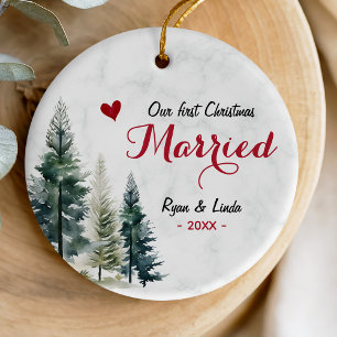 Ornamento De Cerâmica Adorável Primeiro Natal Casado Coração Vermelho
