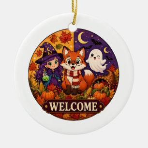 Ornamento De Cerâmica Adorável Raposa de Halloween Bruxa Fantasma Outono