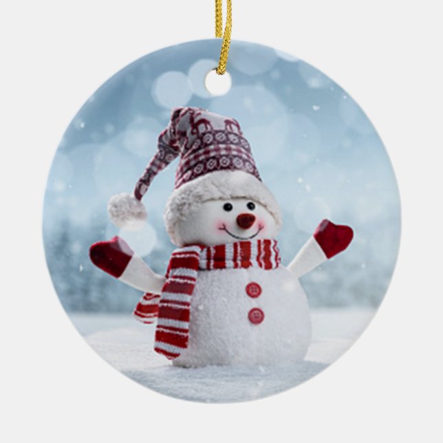 Ornamento De Cerâmica Adorável Snowman (Frente)