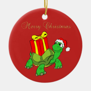 Ornamento De Cerâmica Adorável Tartaruga Chapéu de Papai Noel, Presente