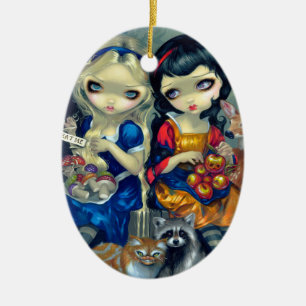 Ornamento De Cerâmica Adorno Alice e Branca de Neve