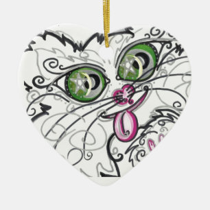 Ornamento De Cerâmica Adorno Cara de Gato Legal Arte Desenho