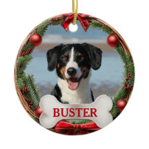 Adorno de árvore de Natal com cachorro e guirlanda