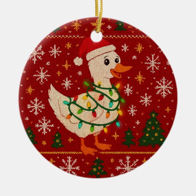 Ornamento De Cerâmica Adorno de cerámica Funny Christmas Goose Ornament  (Frente)